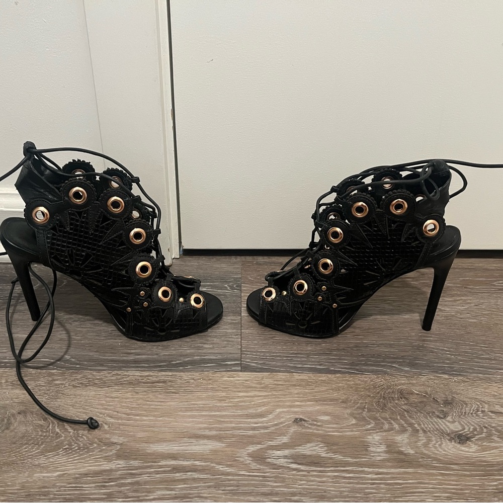 Ivy Kerzhner Castille Heels- Black Brillant/ Snake Stamp in Black size 6 1/2